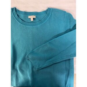 Talbots Women S Teal Blue Cotton Blend Knit Top Crew Neck 3/4 length Sleeve